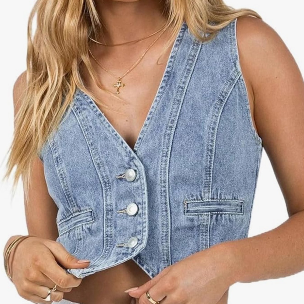 Jean button up vest